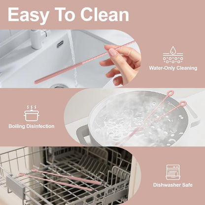 YOTIME Silicone Straw Cleaner Brush, 2 Pcs Reusable Straw Brush(6mm+9mm) for Cleaning Narrow & Wide Straws, Tumblers, Pink