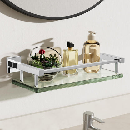 Alise Glass Shelves for Bathroom Wall, Tempered Glass Bathroom Shelf Wall Mounted, Modern Space Saving Floating Shelves 12 inch, Polished Chrome