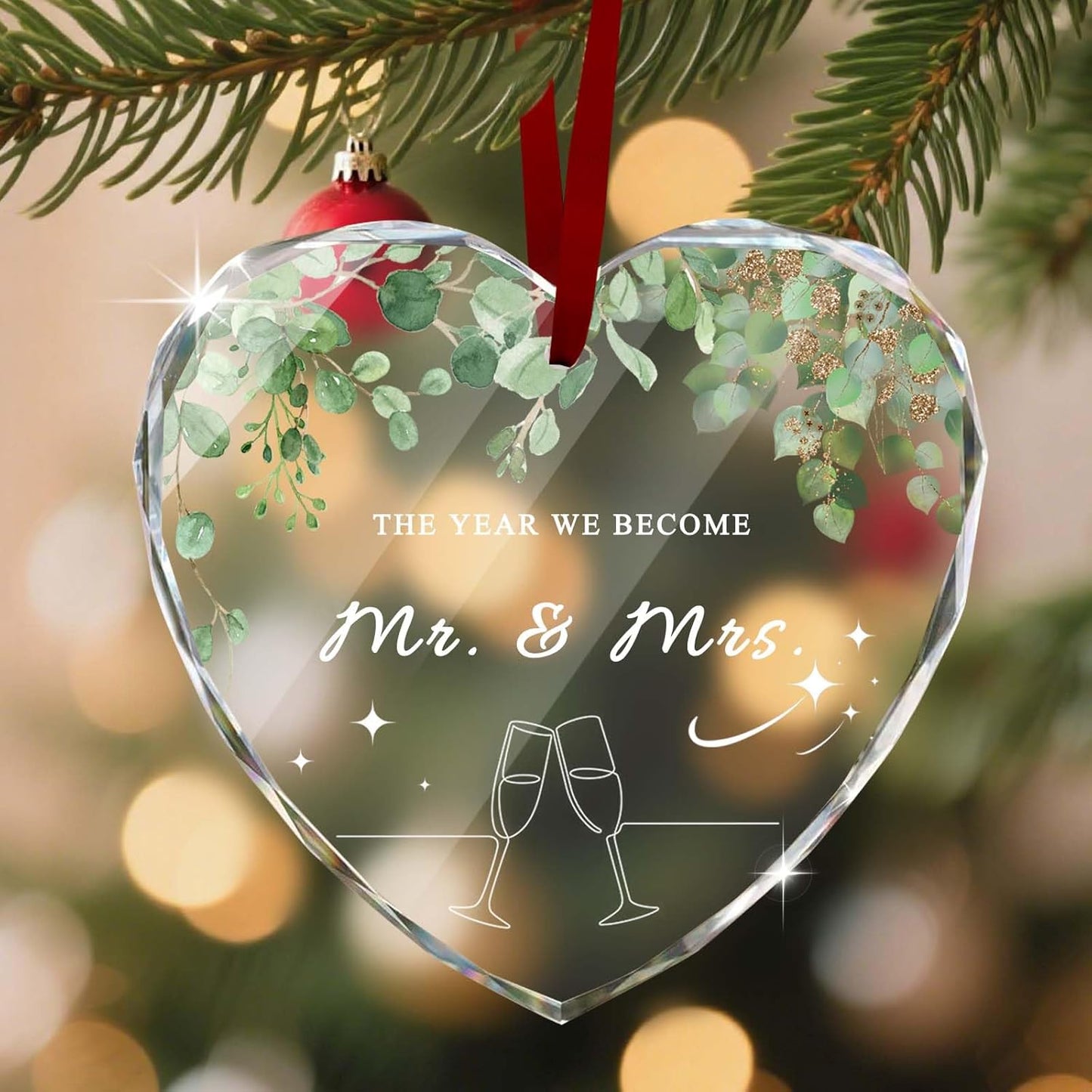 Custom Christmas Ornament Glass-Personalized Christmas Ornaments with Photo/Name/Date/Text,Wedding Christmas Birthday Baby Gifts (Color 1)