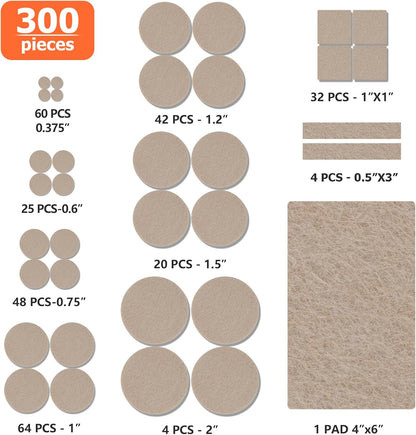 Felt Furniture Pads 300 Pieces, Furniture Pads for Hardwood Floors, Floor Protectors for Furniture Legs, Felt Pads for Furniture Beige