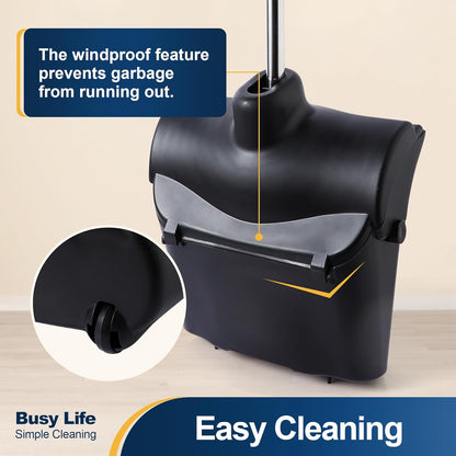 Yocada Commercial Dustpan with Wheels and Windproof Cover Indoor&Outdoor Commercial Dustpan for Courtyard Garage Kitchen Office Mall Lobby Sweep Dust Fallen Leaves Pet Hair Floor Rubbish