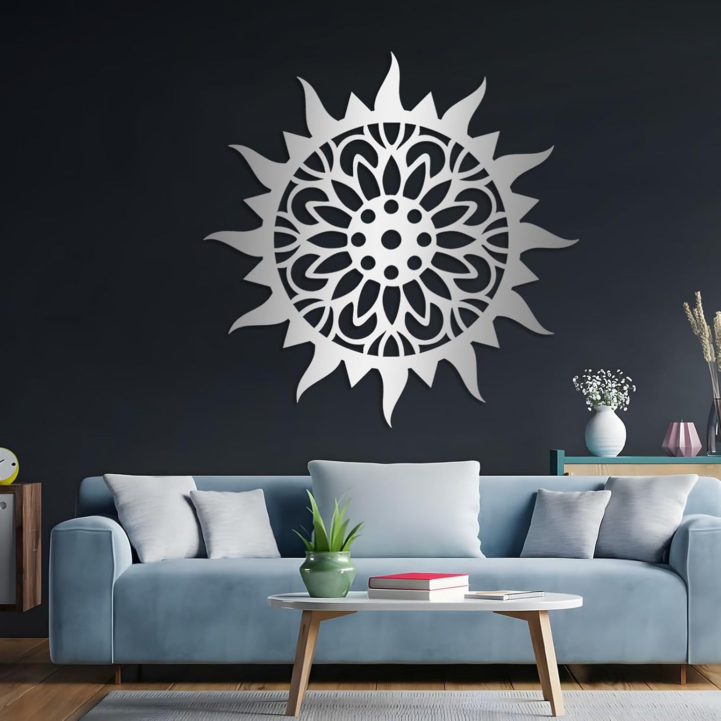 Sunburst Metal Wall Decor, Metal Sun Wall Decor, Metal Sun Flower Wall Art, Outdoor Metal Sun Wall Art, Sun Burst Wall Decor, Home Decor, Patio Decor, Wall Art for Living Room, Bedroom (Silver, 32"x32"|80x80cm)