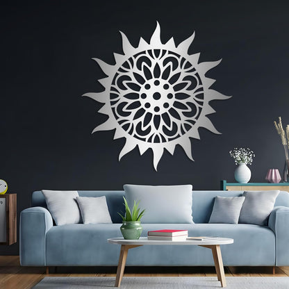 Sunburst Metal Wall Decor, Metal Sun Wall Decor, Metal Sun Flower Wall Art, Outdoor Metal Sun Wall Art, Sun Burst Wall Decor, Home Decor, Patio Decor, Wall Art for Living Room, Bedroom (Silver, 32"x32"|80x80cm)