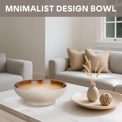 10" Decorative Bowl,Ceramic Fruit Bowl for Kitchen Counter,Coffee Table, Dining Room,Table Centerpiece Bowel,Entryway Key Holder & Jewelry Organizer(Wheat Gold)