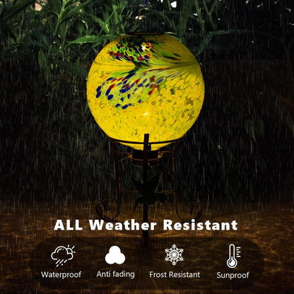 10" Diameter Solar Gazing Ball and 8.5" Metal Stand Indoor Outdoor Glass Globe Sphere Yard Art Ornament Solar Gazing Balls for Garden,Lawn,Porch,Patio Gardening Gift for Women(Yellow)