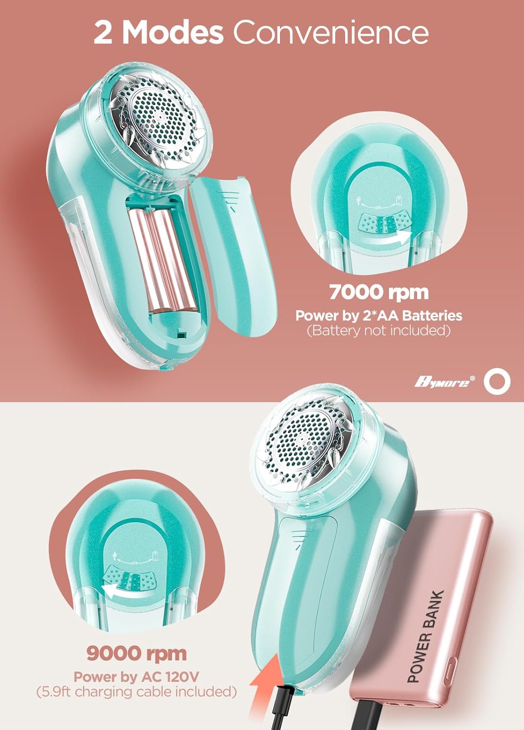 Bymore Lint Removers, Cleaning Tools for Clothes, Fabric Lint Shaver Defuzzer Sweater Shaver for Clothes and Furniture with AC Adapter Pill Fuzz Remover-Blue