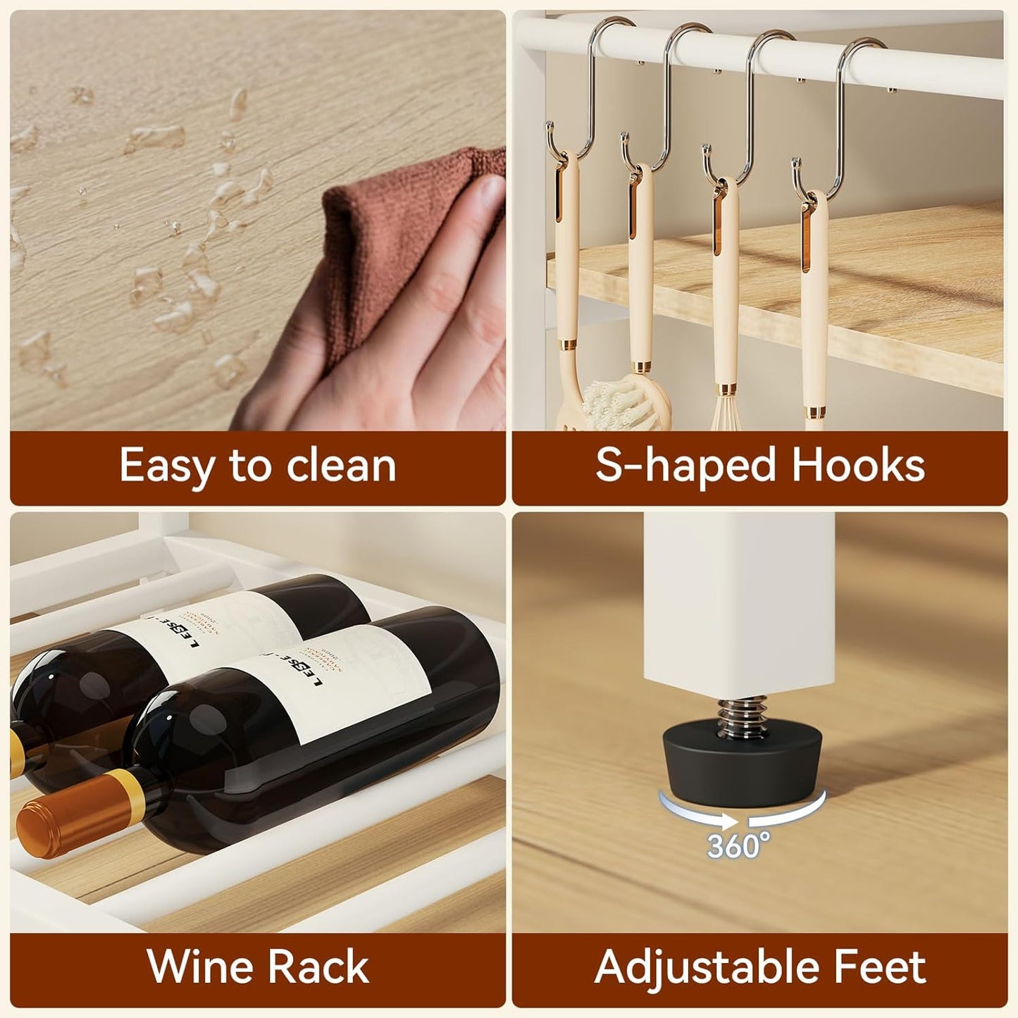 IBUYKE Kitchen Island with Storage, Bakers Rack with Power Outlet,Microwave Stand with Large Worktop,Rolling Bar Cart for Home, Outdoor, Kitchen,Light Wood TMJ029R