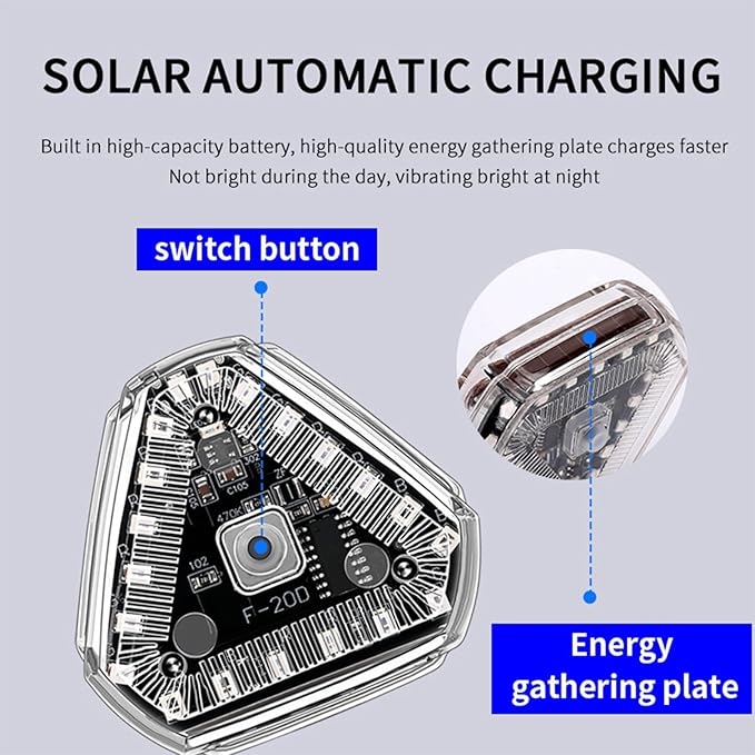Hazard Caution Lights - Solar Powered Triangle Beacon, Rechargeable Flashing Lamp, Bright Waterproof Alert Flasher | Wireless Signal Lighting for Auto Trailer Bike Aircraft Outdoor Visibilit