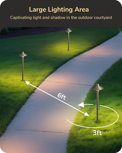 EDISHINE Solid Brass Low Voltage Landscape Lighting, 22" Tall 6" Shade w/ G4 Bulb, 6Pack 12V 350LM Heavy Duty Outdoor Landscape Path Light, Waterproof Bronze LED Pathway Lights Wired with Large Stake