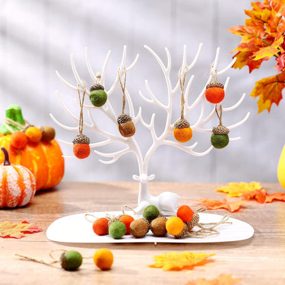 Tatuo 25 Pcs Fall Felt Acorn Ornament Hanging Wool Felted Acorn Garland for Fall Tree Ornament Thanksgiving Felt Ball Pom Decor with Rope for Thanksgiving Christmas Tree Mantel Wall Home