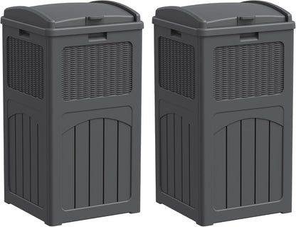 YESHOMY 2 Pack Outdoor Trash Can with Lid, Garbage Bins for Garden, Porch, Home and Kitchen, Gray