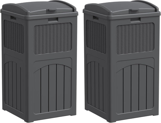 YESHOMY 2 Pack Outdoor Trash Can with Lid, Garbage Bins for Garden, Porch, Home and Kitchen, Gray