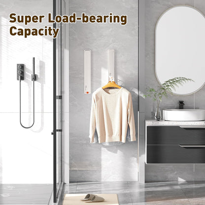 Clothes Drying Rack, Laundry Room Wall Mounted Retractable Clothes Hanger Drying Rack, Laundry Clothing Drying Rack Folding Indoor or Outdoor, Easy Installation Aluminium Dryer, 2pcs(White)