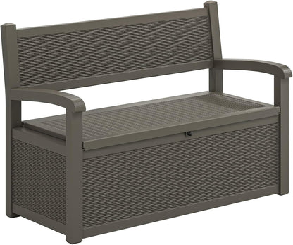 70 Gallon Deck Bench with Storage,Outdoor Storage Box Bench Waterproof&Lockable, Resin Patio Furniture with Armrest for Patio, Porch, Garden,Grey
