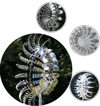 Unique and Magical Metal Windmill, 3D Wind Powered Kinetic Sculpture, Metal Wind Spinner Solar, Wind Spinners for Yard and Garden, Wind Catchers Metal Outdoor Patio Decoration (2 PCS -Silver)