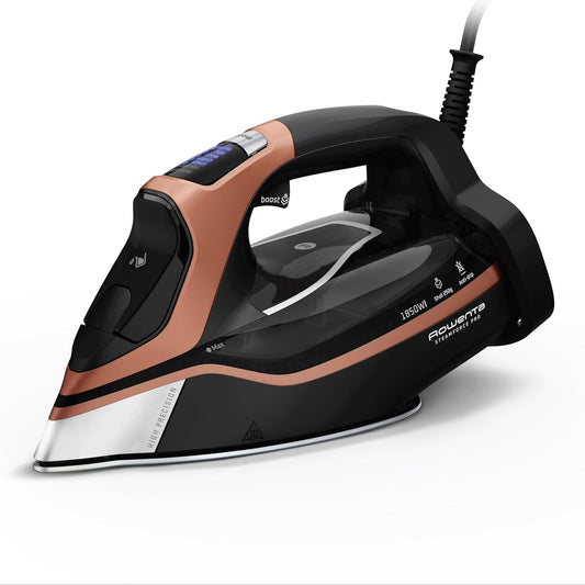 Rowenta Iron Steam Force Pro Steam Iron for Clothes, 1850 Watts, 5 Presets Smart Screen, Stainless Steel Soleplate, High-Efficiency Handheld Ironing, Black Copper, DW9580