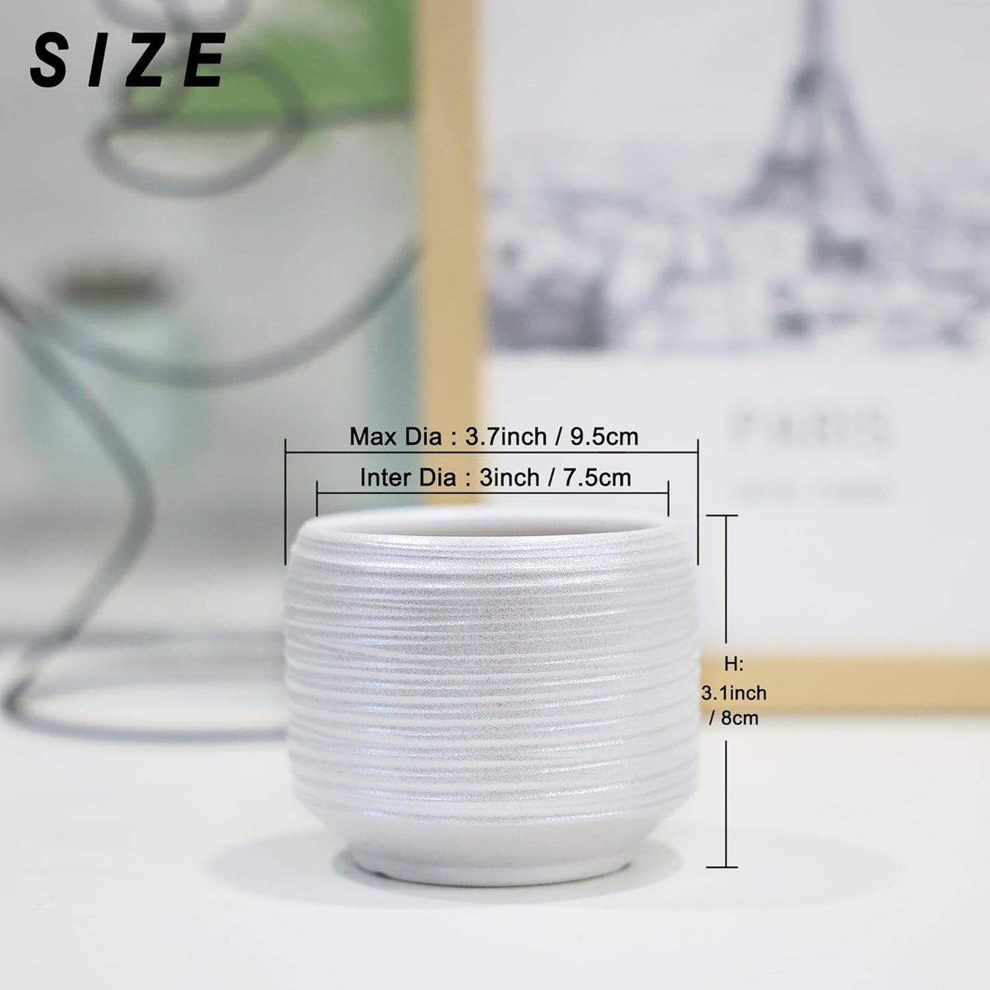 Mini Succulent Planter Set – 3.7 Inch Ceramic Pots with Drainage for Indoor Plants, Small Decorative Flower Pots for Cactus and House Plants, Set of 4