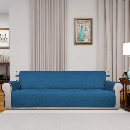 PureFit Reversible Quilted Sofa Cover, Water Resistant Slipcover Furniture Protector, Washable Couch Cover with Non Slip and Elastic Straps for Kids, Dogs, Pets (XX Large, Peacock Blue/Beige)