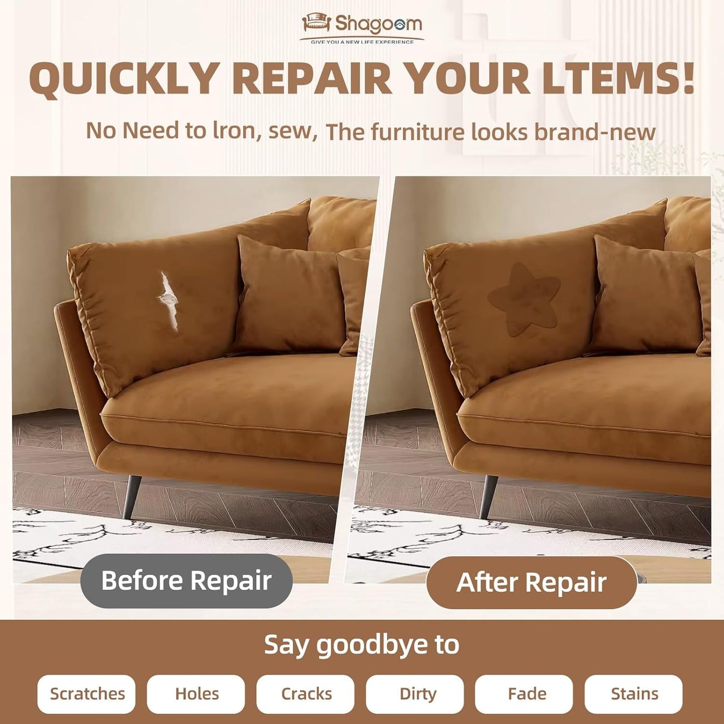 Suede Repair Patch, 35X79 Inch Fabric Large Repair Tape, Self-Adhesive Patches for Furniture, Sofa, Car Interior, Shoes, Hand Bag, Clothing (Beige, 35X79 Inch)