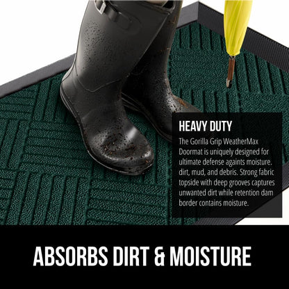 GORILLA GRIP 100% Waterproof All-Season WeatherMax Doormat US Designed Natural Rubber, Stain and Fade Resistant, Low Profile Indoor Outdoor Door Mats, Easy Clean Patio Mat, 17x29, Green Diamond