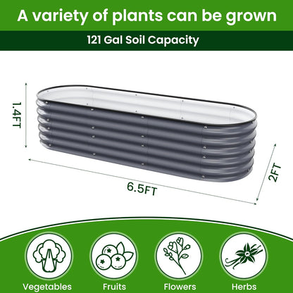 Oval Raised Garden Bed for Outdoors - 6.5X2X1.4 FT Galvanized Planter Raised Beds, Metal Planter Box for Vegetables,Flowers, Herbs, and Succulents(Deep Gery)