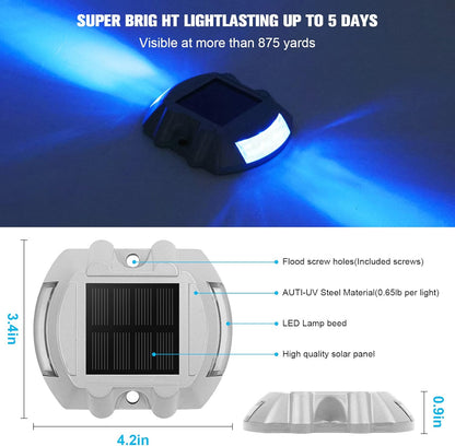VOLISUN Solar Deck Lights, 8-Pack Led IP67 Waterproof Outdoor Warning Step Lights for Driveway, Sidewalk, Garden Pathway, Yard (Blue)