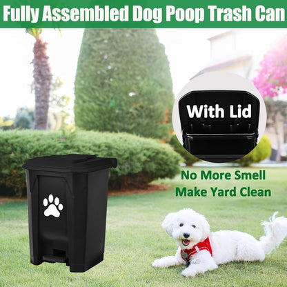Outdoor Dog Poop Trash Can, Dog Waste Trash Can for Backyard Garden Home with Lid, Removable Inner Bin, Green Waste Bag, Black Fully Assembled