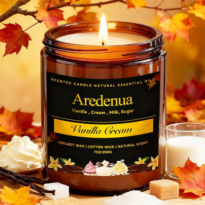 Vanilla Cream Candle – Soy Scented Candle for Home, Relaxation & Stress Relief, Clean Long Lasting Burn, Aromatherapy Candle for Women & Men, Sweet Cozy Vanilla Gift