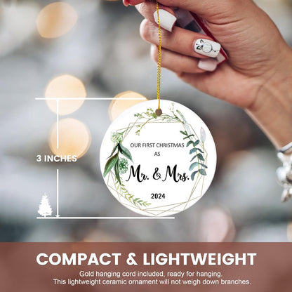 Wedding Gifts for Couples Unique 2024 Our First Christmas Married Ornaments Ceramic, 1st Christmas as Mr Mrs, Bridal Shower Gift, Just Married Gifts, Newlywed Keepsake