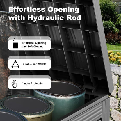 45 Gallon Resin Deck Box, Lockable Outdoor Storage Box for Patio Cushions Storage Furniture,Garden Tools, Pool Supplies, Weatherproof and UV Resistant（Black）