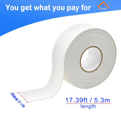 Caulk Tape Self Adhesive,Caulking Tape for Bathroom Sealant Strip Caulk Strip,Waterproof Caulking Sealing Tape for Bathroom,Toilet,Kitchen Countertop,Bathroom,Toilet (White-1.5IN-17.39FT-QP-A)