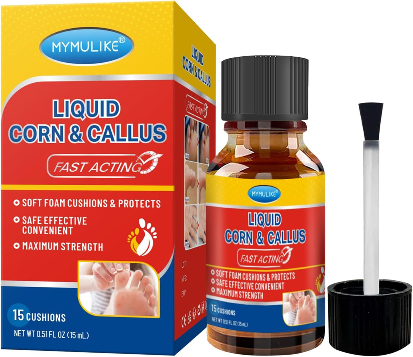 Liquid Corn Remover, Corn Removers for Toes, Fast Acting, Safe Removes Corns Fast Extra Strength for Kids and Adults, 15ml Liquid with 15PCS Cushions 10PCS Swabs (15ML*1)