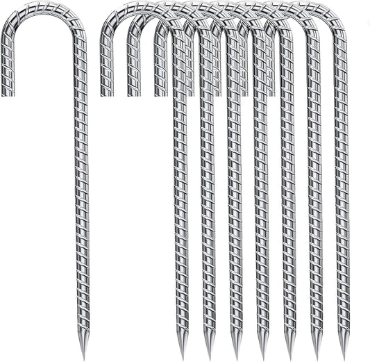 J-Hook-Rebar-Stakes-12 Inch, Ground Stakes Heavy Duty Rebar Stakes for Camping 8pcs Rebar Stakes Rust Proof Coated Metal for Flower Gardens Dog Fence Camping Tents Chicken Coop