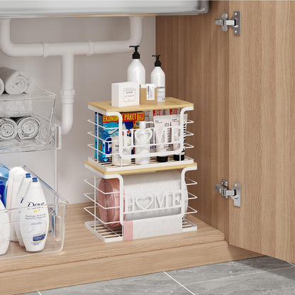 Trash Bag Holder, Thipoten Trash Bags Dispenser with Bamboo Top, Suitable for Garbage Bags Purchased Online or Supermarket, Perfect Storage Organizers for Cabinet, Under Sink (White, Extra Large)