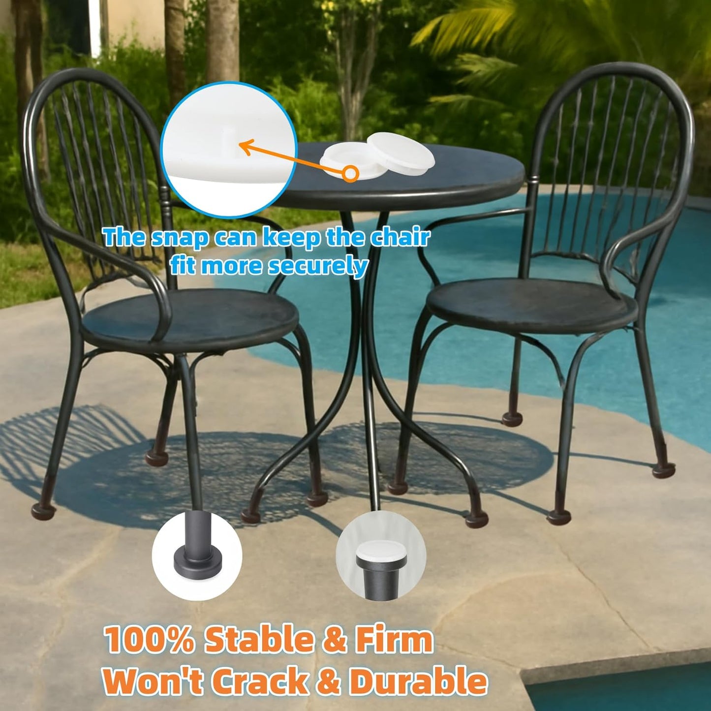 Wrought Iron Patio Furniture Feet Caps - Furnigear 1.33" Round Plastic Outdoor Chair Leg Caps, Floor Protectors for Metal Chairs & Tables, Patio Furniture Replacement Rubber Feet (24 Pack, White)