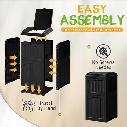 YESHOMY 2 Pack Outdoor Trash Can with Lid, Garbage Bins for Garden, Porch, Home and Kitchen, Black