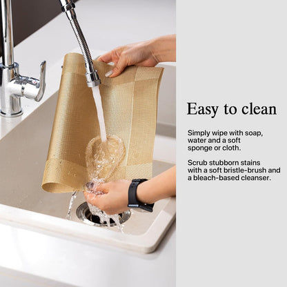 Placemats Set of 6 - Easy Clean Woven Vinyl Placemats for Dining Table, Indoor/Outdoor Place Mats, Washable PVC Table Mats（Gold Cube）