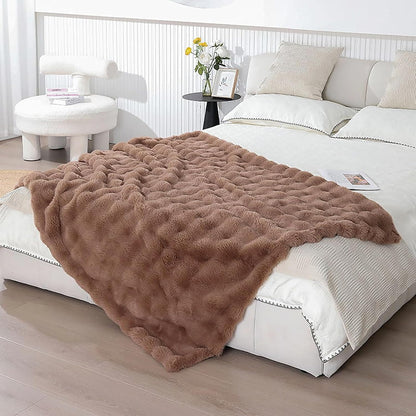 UKELER Large Fluffy Fleece Blankets Throws for Bed Cozy Shaggy Faux Fur Blanket Soft Plush Thick Velvet Blanket for Bedroom, Living Room, Office, Camping 60''x80'' Brown