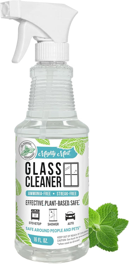 Mighty Mint Glass Cleaner, Ammonia-Free, Streak-Free Spray for Windows, Screens, Stovetop, Bathroom, Natural Peppermint Scent, 16oz