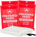 Prepared Hero Emergency Fire Blanket - 4 Pack - Fire Suppression for Kitchen, 40” x 40” Fiberglass Fire Blanket for Home