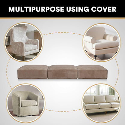 PrinceDeco Velvet Stretch Couch Cushion Cover Soft Cushion Slipcover for Chair Loveseat Sofa Furniture Protector Seat Cushion Sofa Cover (Each Width Up to 29.5", Taupe)