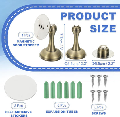 uxcell Magnetic Door Stopper, Stainless Steel Heavy Duty Door Holder, No Drilling Doors Knob Wall Protector with Self-AdhesiveTapes and Screws for Home Office Wall Floor Mounting, Bronze