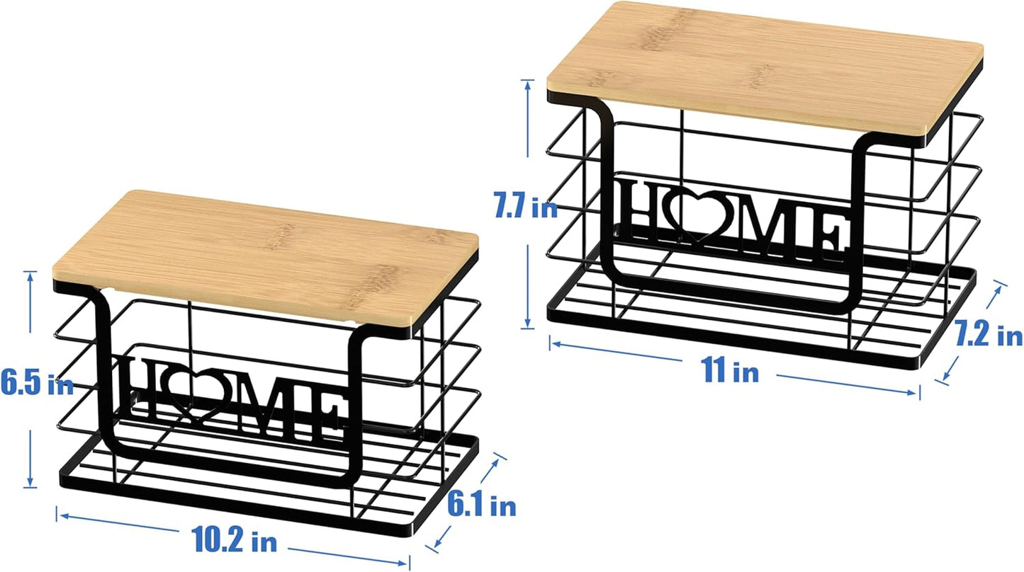 Trash Bag Holder, Thipoten Trash Bags Dispenser with Bamboo Top, Suitable for Garbage Bags Purchased Online or Supermarket, Perfect Storage Organizers for Cabinet, Under Sink (Black, 2pack-XL/L)