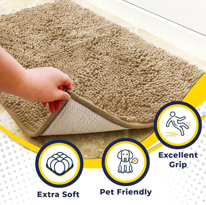 Muddy Mat® 4-Piece Beige Medium 30"X19" AS-SEEN-ON-TV Highly Absorbent Microfiber Door Mat, Bath Mat and Pet Rug, Non slip Thick Washable, Soft Chenille for Kitchen Bathroom Bedroom Indoor and Outdoor
