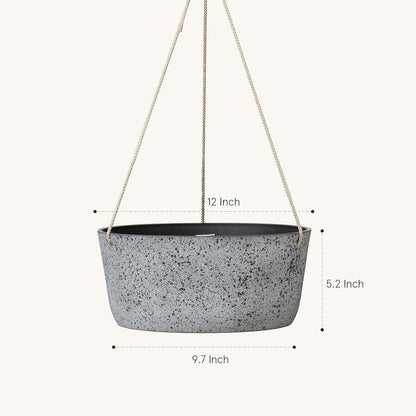 La Jolie Maison Large Hanging Planters - 12 Inch Outdoor Flower Pots, Rock Gray Hanging Garden Planters Set of 2