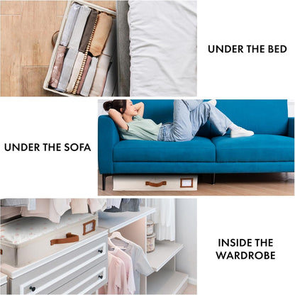 HOMELUX THEORY 2pc Under Bed Storage Containers, Bedroom Under the Bed Drawer Storage Organizer with Bins and Lids, Medium Underbed Clothes Storage Box Ideal for Blanket, Fabric, & Shoes (Ivory)