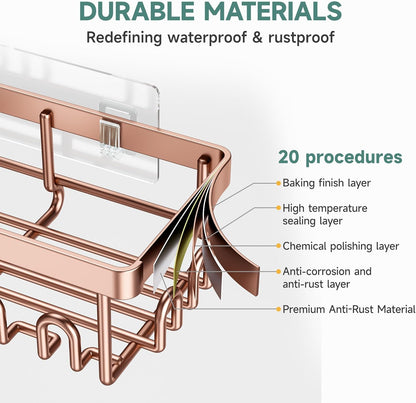 Veken Shower Caddy 6-Pack, No Drilling & Rustproof, Waterproof Adhesive Shelves Rack with Soap Holder, Large Capacity Bathroom Organizers and Storage, Wall-Mounted Kitchen & Home Decor