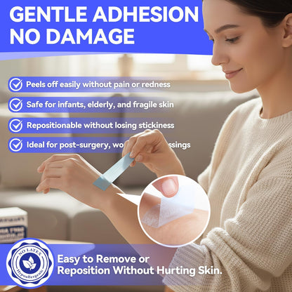 FRESINIDER Silicone Medical Tape – 1" x 1.5 Yard Blue 2 Rolls, Pre-Cut, Waterproof & Repositionable, Pain-Free Removal, Hypoallergenic Adhesive for Sensitive Skin, Wound Care & First Aid Use