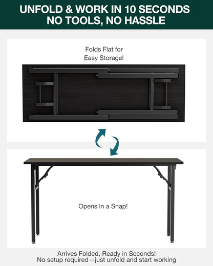 Frylr Small Folding Computer Desk – Portable 55.1 Inch Foldable Laptop Table, Collapsible and Compact for Easy and Fast Setup, Lightweight for Small Spaces, Home Craft and Study Use, Charcoal Wenge