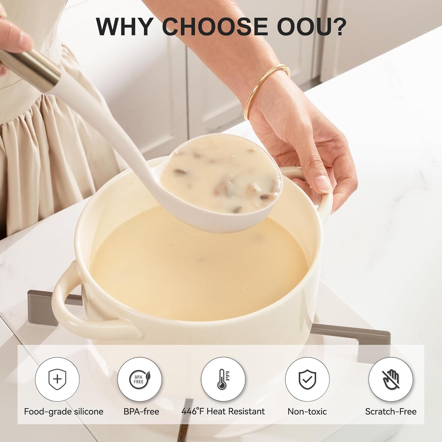 OOU Silicone Kitchen Cooking Utensils Set, 446°F Heat Resistant Kitchen Tool Set with Magnetic Wall Mounted Holder, 6 pcs Spatula Set with Stainless Steel Handle, Dishwasher Safe